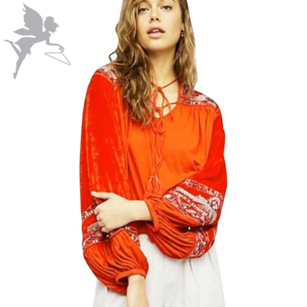 FREE PEOPLE Hearts Aflame Velvet Sequin Poet Top